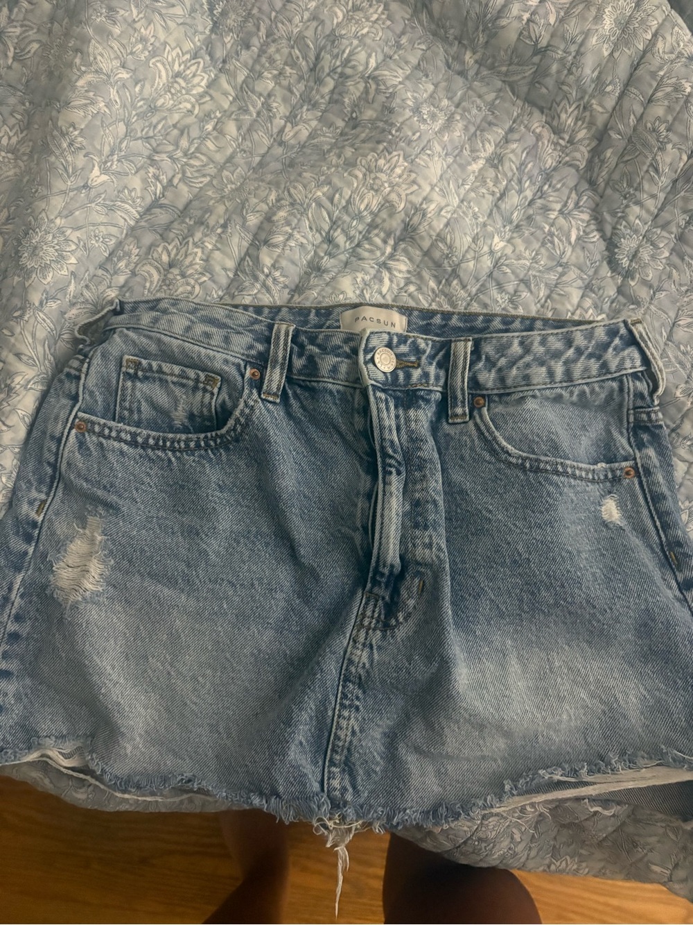 PacSun Light Blue Distressed Denim Mini Skirt